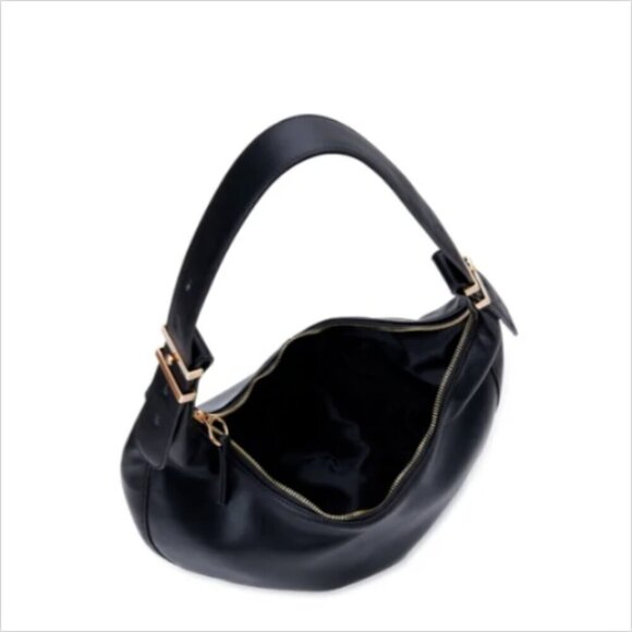 Time and Tru Farah Hobo Shoulder Strap Handbag Black With Metal Accents #37R - Picture 5 of 9